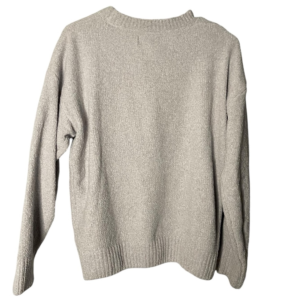 Rae Dunn Blessed Chenille Crew Neck Sweater Long Sleeve Soft Grey Sz XL Pullover - Picture 6 of 6
